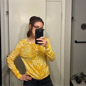 Banana Republic Yellow and White Abstract Dot Women's Cardigan Sweater